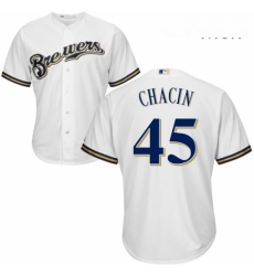Mens Majestic Milwaukee Brewers 45 Jhoulys Chacin Replica White Home Cool Base MLB Jersey 