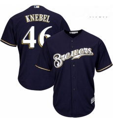Mens Majestic Milwaukee Brewers 46 Corey Knebel Replica Navy Blue Alternate Cool Base MLB Jersey 