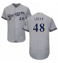 Mens Majestic Milwaukee Brewers 48 Boone Logan Grey Road Flex Base Authentic Collection MLB Jersey