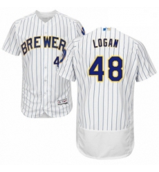 Mens Majestic Milwaukee Brewers 48 Boone Logan White Home Flex Base Authentic Collection MLB Jersey