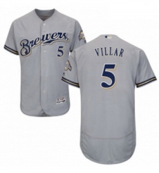 Mens Majestic Milwaukee Brewers 5 Jonathan Villar Grey Flexbase Authentic Collection MLB Jersey