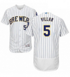 Mens Majestic Milwaukee Brewers 5 Jonathan Villar WhiteRoyal Flexbase Authentic Collection MLB Jersey