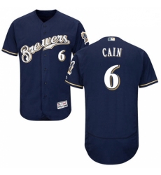 Mens Majestic Milwaukee Brewers 6 Lorenzo Cain Navy Blue Alternate Flex Base Authentic Collection MLB Jersey