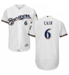 Mens Majestic Milwaukee Brewers 6 Lorenzo Cain White Alternate Flex Base Authentic Collection MLB Jersey