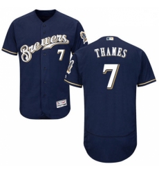 Mens Majestic Milwaukee Brewers 7 Eric Thames Navy Blue Flexbase Authentic Collection MLB Jersey