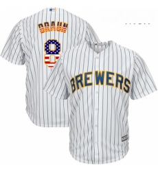 Mens Majestic Milwaukee Brewers 8 Ryan Braun Authentic White USA Flag Fashion MLB Jersey