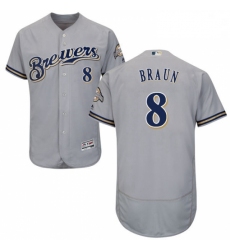 Mens Majestic Milwaukee Brewers 8 Ryan Braun Grey Road Flex Base Authentic Collection MLB Jersey