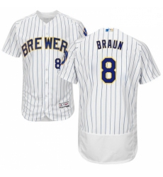 Mens Majestic Milwaukee Brewers 8 Ryan Braun White Home Flex Base Authentic Collection MLB Jersey