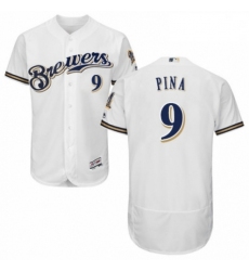 Mens Majestic Milwaukee Brewers 9 Manny Pina Navy Blue Alternate Flex Base Authentic Collection MLB Jersey 