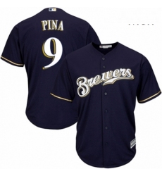 Mens Majestic Milwaukee Brewers 9 Manny Pina Replica White Alternate Cool Base MLB Jersey 
