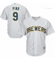 Mens Majestic Milwaukee Brewers 9 Manny Pina Replica White Home Cool Base MLB Jersey 