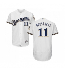 Mens Milwaukee Brewers 11 Mike Moustakas White Alternate Flex Base Authentic Collection Baseball Jersey