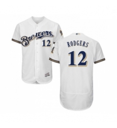 Mens Milwaukee Brewers 12 Aaron Rodgers White Alternate Flex Base Authentic Collection Baseball Jersey