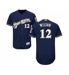 Mens Milwaukee Brewers 12 Alex Wilson Navy Blue Alternate Flex Base Authentic Collection Baseball Jersey