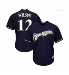 Mens Milwaukee Brewers 12 Alex Wilson Replica Navy Blue Alternate Cool Base Baseball Jersey 