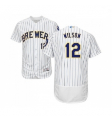 Mens Milwaukee Brewers 12 Alex Wilson White Home Flex Base Authentic Collection Baseball Jersey