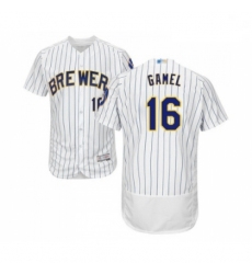 Mens Milwaukee Brewers 16 Ben Gamel White Home Flex Base Authentic Collection Baseball Jersey
