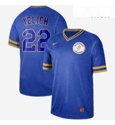Mens Milwaukee Brewers 22 Christian Yelich Nike Cooperstown Collection Legend V Neck Jersey Blue 