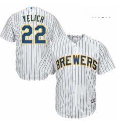 Mens Milwaukee Brewers 22 Christian Yelich WhiteBlue Strip New Cool Base Stitched MLB Jersey 
