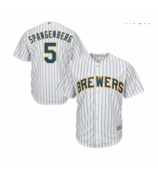 Mens Milwaukee Brewers 5 Cory Spangenberg Replica White Home Cool Base Baseball Jersey 