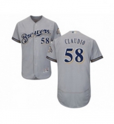 Mens Milwaukee Brewers 58 Alex Claudio Grey Road Flex Base Authentic Collection Baseball Jersey