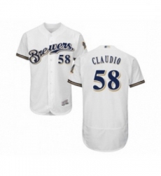 Mens Milwaukee Brewers 58 Alex Claudio White Alternate Flex Base Authentic Collection Baseball Jersey