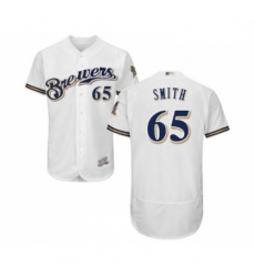 Mens Milwaukee Brewers 65 Burch Smith White Alternate Flex Base Authentic Collection Baseball Jersey