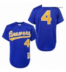 Mens Mitchell and Ness 1991 Milwaukee Brewers 4 Paul Molitor Authentic Blue Throwback MLB Jersey
