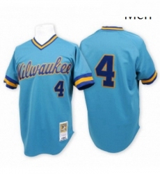 Mens Mitchell and Ness Milwaukee Brewers 4 Paul Molitor Replica Blue Throwback MLB Jersey