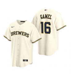 Mens Nike Milwaukee Brewers 16 Ben Gamel Cream Home Stitched Baseball Jersey