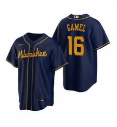 Mens Nike Milwaukee Brewers 16 Ben Gamel Navy Alternate Stitched Baseball Jersey