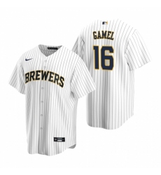 Mens Nike Milwaukee Brewers 16 Ben Gamel White Alternate Stitched Baseball Jersey