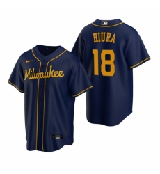 Mens Nike Milwaukee Brewers 18 Keston Hiura Navy Alternate Stitched Baseball Jersey