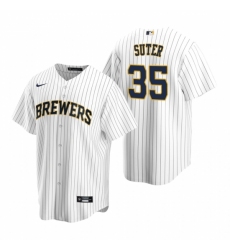 Mens Nike Milwaukee Brewers 35 Brent Suter White Alternate Stitched Baseball Jersey