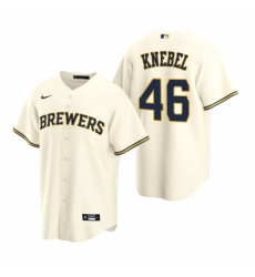 Mens Nike Milwaukee Brewers 46 Corey Knebel Cream Home Stitched Baseball Jersey