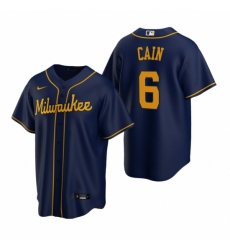 Mens Nike Milwaukee Brewers 6 Lorenzo Cain Navy Alternate Stitched Baseball Jersey