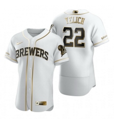Milwaukee Brewers 22 Christian Yelich White Nike Mens Authentic Golden Edition MLB Jersey