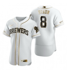 Milwaukee Brewers 8 Ryan Braun White Nike Mens Authentic Golden Edition MLB Jersey