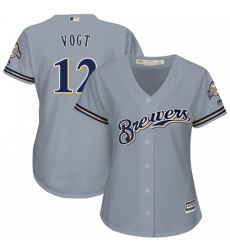 Womens Majestic Milwaukee Brewers 12 Stephen Vogt Authentic Grey Road Cool Base MLB Jersey 