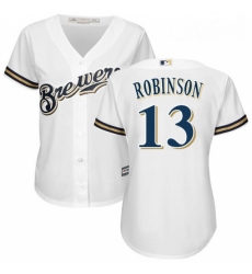 Womens Majestic Milwaukee Brewers 13 Glenn Robinson Authentic White Home Cool Base MLB Jersey