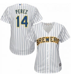 Womens Majestic Milwaukee Brewers 14 Hernan Perez Authentic White Home Cool Base MLB Jersey 