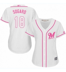 Womens Majestic Milwaukee Brewers 18 Eric Sogard Authentic White Fashion Cool Base MLB Jersey 