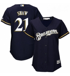 Womens Majestic Milwaukee Brewers 21 Travis Shaw Authentic Navy Blue Alternate Cool Base MLB Jersey