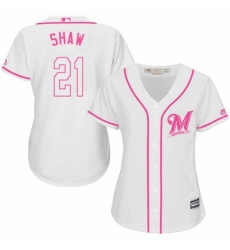 Womens Majestic Milwaukee Brewers 21 Travis Shaw Authentic White Fashion Cool Base MLB Jersey