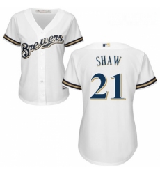 Womens Majestic Milwaukee Brewers 21 Travis Shaw Authentic White Home Cool Base MLB Jersey