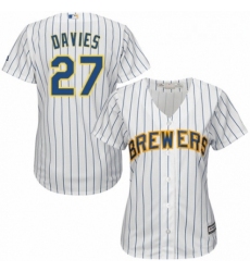 Womens Majestic Milwaukee Brewers 27 Zach Davies Authentic White Home Cool Base MLB Jersey 