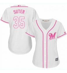 Womens Majestic Milwaukee Brewers 35 Brent Suter Replica White Fashion Cool Base MLB Jersey 