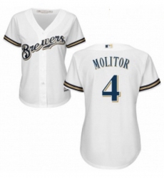 Womens Majestic Milwaukee Brewers 4 Paul Molitor Authentic White Home Cool Base MLB Jersey