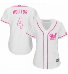 Womens Majestic Milwaukee Brewers 4 Paul Molitor Replica White Fashion Cool Base MLB Jersey