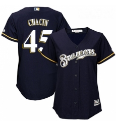Womens Majestic Milwaukee Brewers 45 Jhoulys Chacin Authentic Navy Blue Alternate Cool Base MLB Jersey 